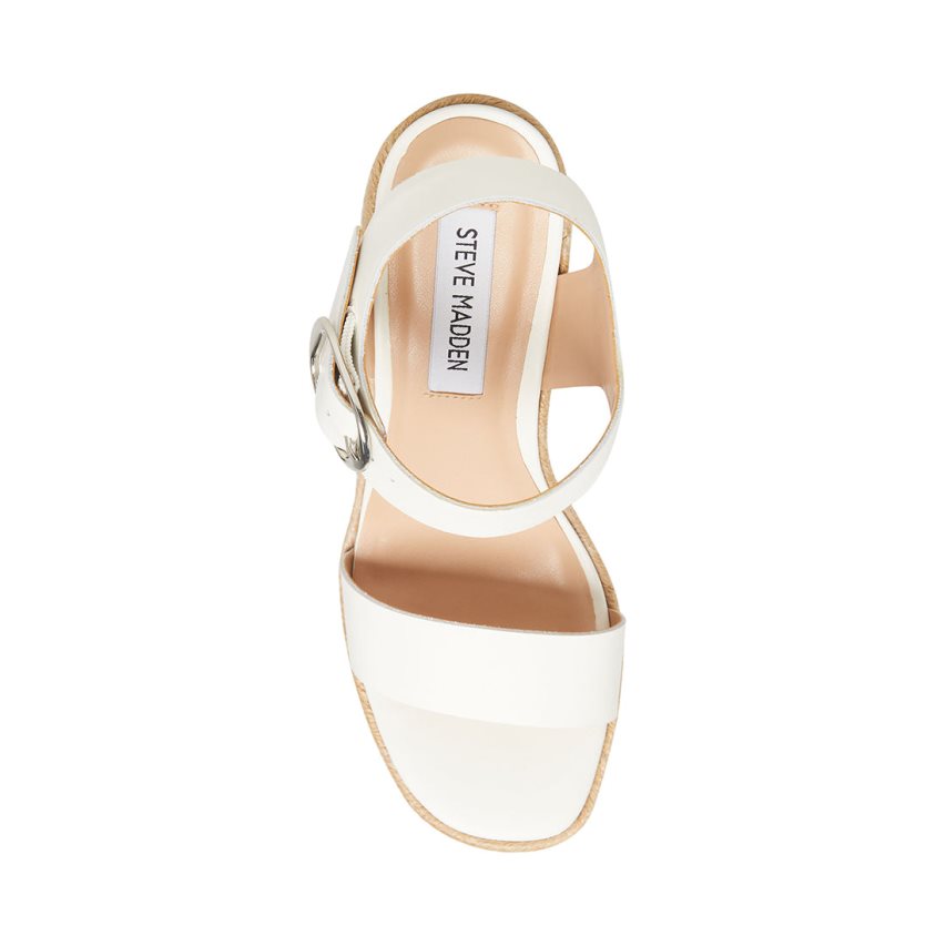 White Steve Madden Janice Leather Women's Heels Sandals | PH 5469FUK